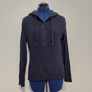 Vintage Hooded Navy Blue Waffle Knit Henley Size M